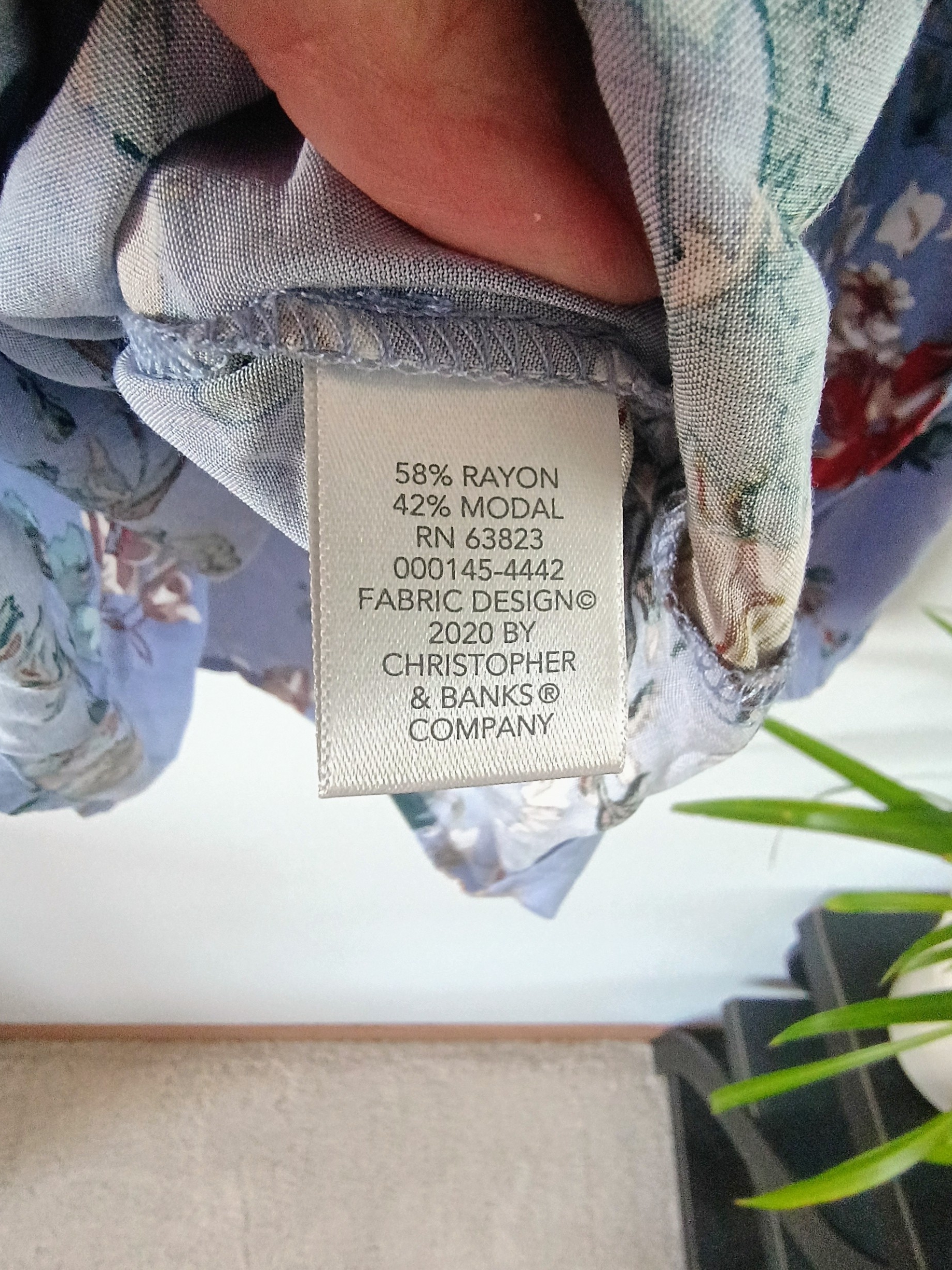 Christopher & Banks Xl Floral Rayon Modal Long Sleeve Blouse Nwt Blue Xl — image 4 of 8